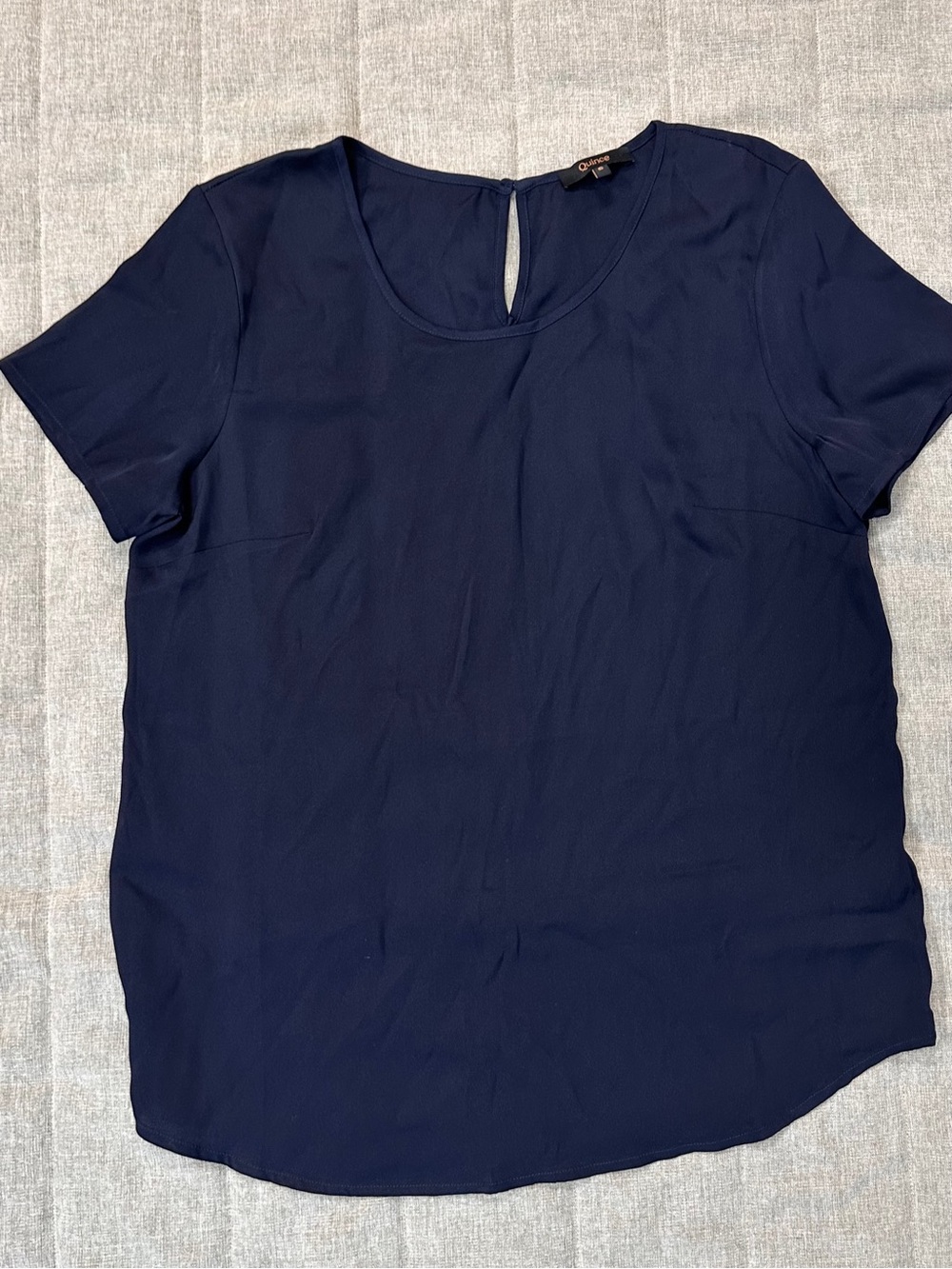 Quince Women's S Washable Stretch Silk Blouse Top Navy